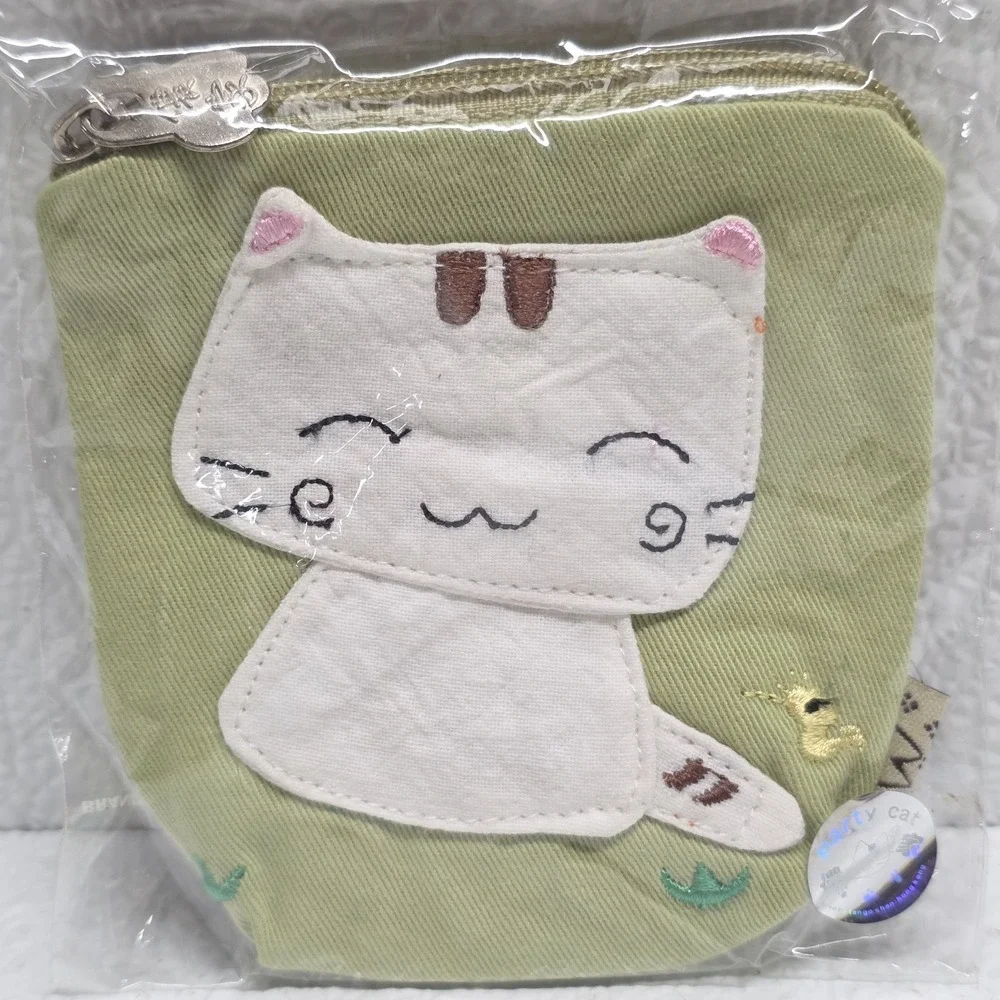 Tango Chan Party Cat White Cat Green Change Coin Purse